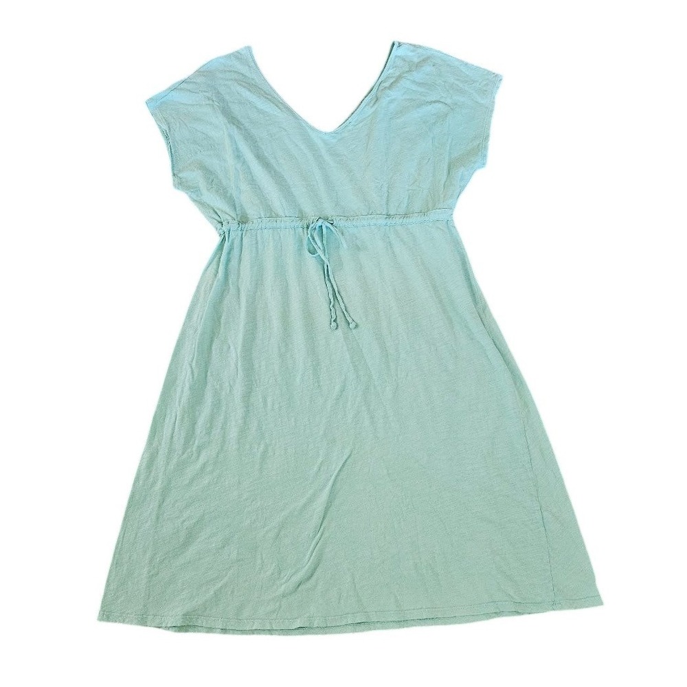 Fresh Produce Womens XL Mint Green Cotton Slub V-Neck Drawstring Waist Dress